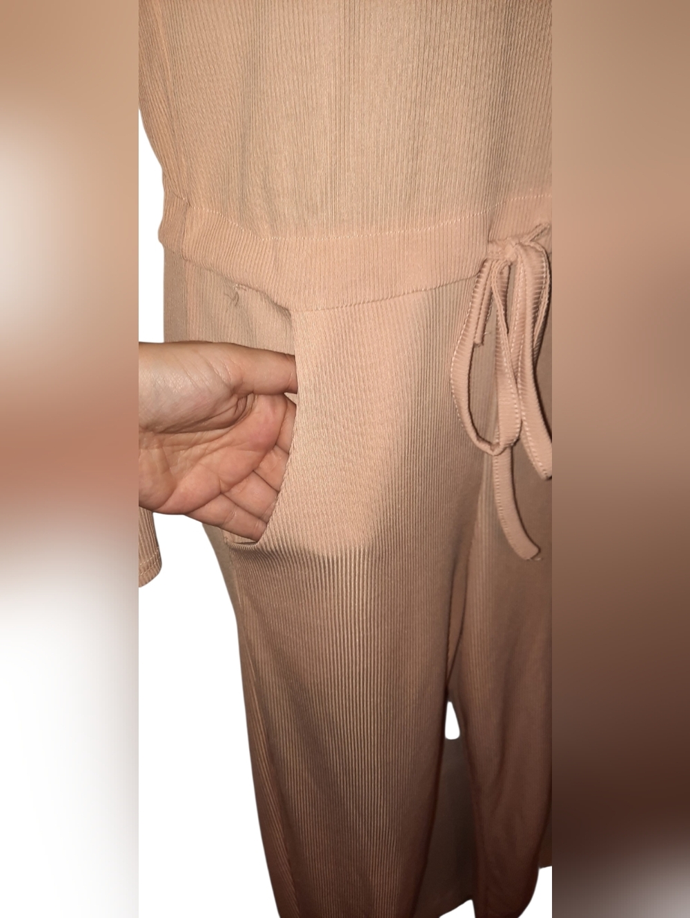 Boohoo Neutral Taupe Ribbed Long-Sleeve Jumpsuit - Picture 3 of 11
